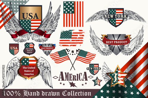 Vector set of vintage elements United States symbols for indepen