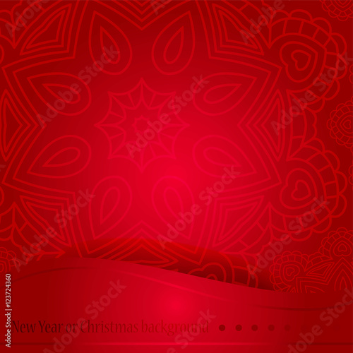 Beautiful red background with ornament for Christmas. Mandala.