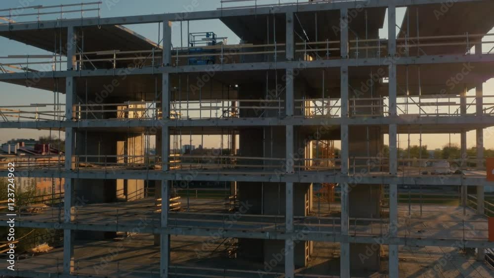 Aerial Drone Shot of Construction Site of Modern Glass Office Building in City Aerial Drone Shot of Construction Site of Modern Glass Office Building in City