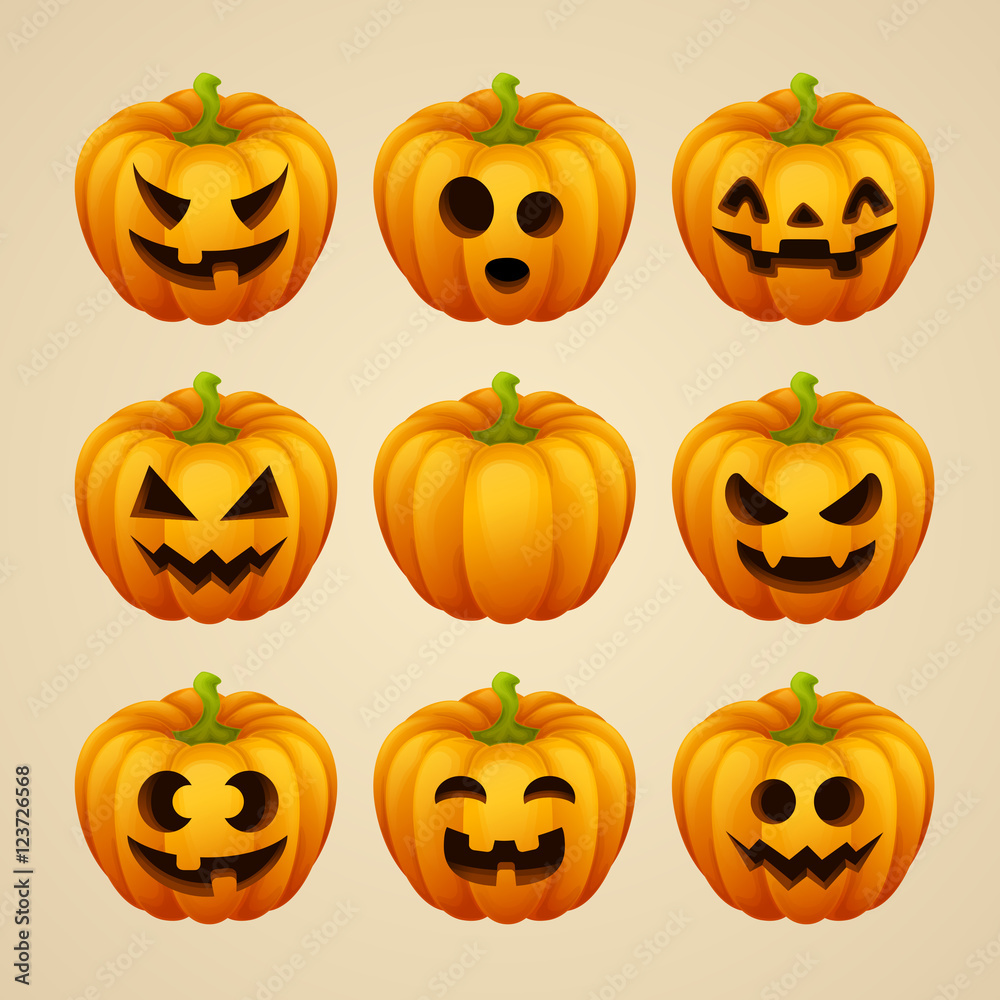 Set of Halloween pumpkins. Vector illustration. Set of Halloween pumpkins. Vector illustration.