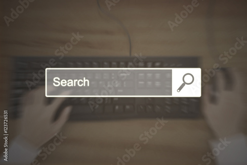 Search bar with hand and keyboard