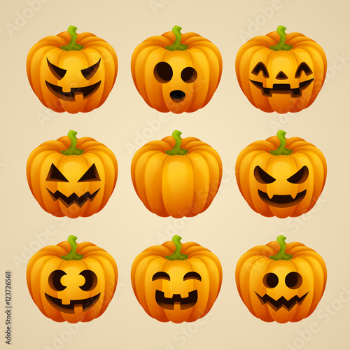Set of Halloween pumpkins. Vector illustration.