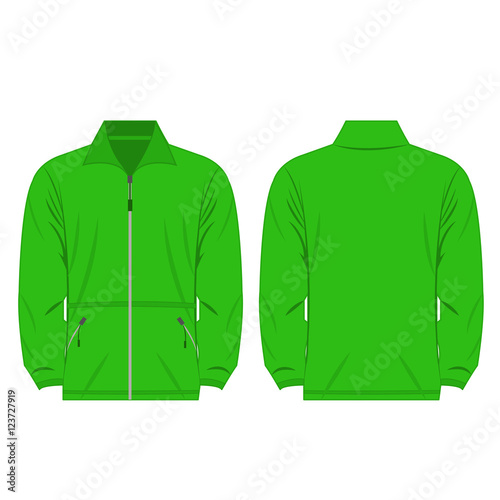 light green color fleece outdoor jacket isolated vector on the white background