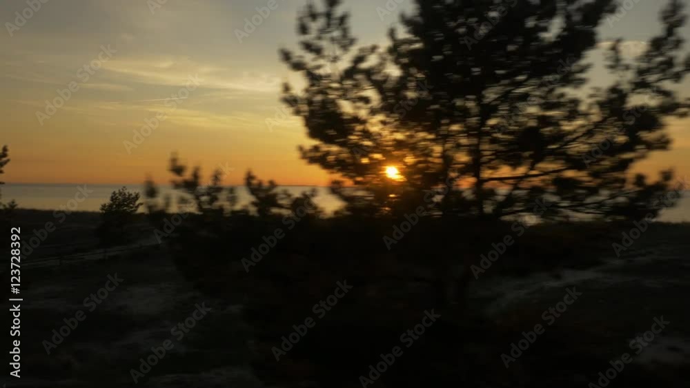 Aerial Shot Casual Dressed Woman Moving towards Sea in Sunset Light Aerial Shot Casual Dressed Woman Moving towards Sea in Sunset Light