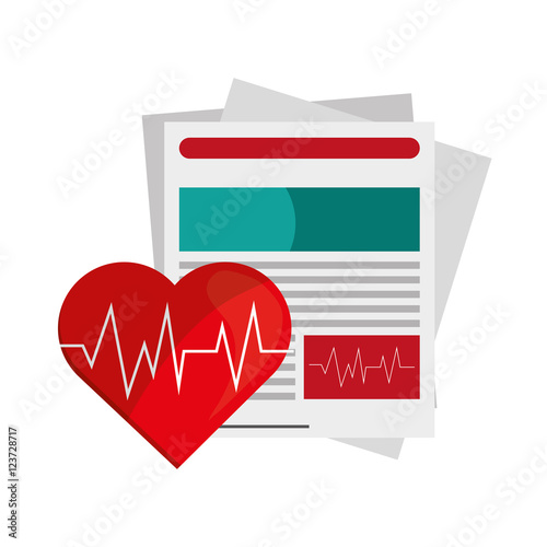 flat design medical history and  heart cardiogram icon vector illustration