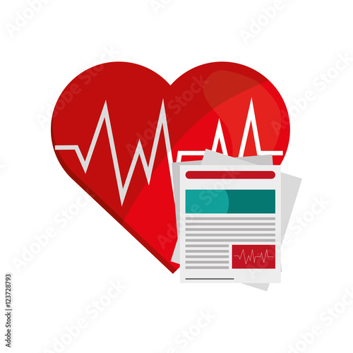 flat design heart cardiogram and medical history icon vector illustration