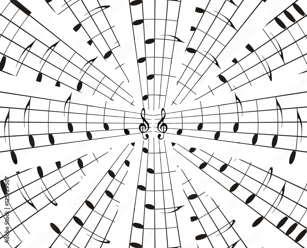Obraz premium graphic design illustration of notes and note lines, music concept. Black and white.