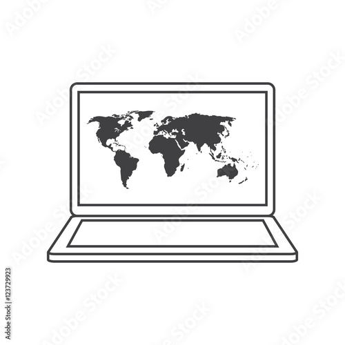 Laptop and map icon. Global communication intenet connectivity web and technology theme. Isolated design. Vector illustration