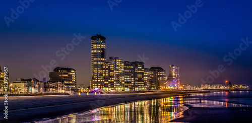 Reflections at Boulevard Vlissingen during blue hour and sunset in Zeeland, Netherlands