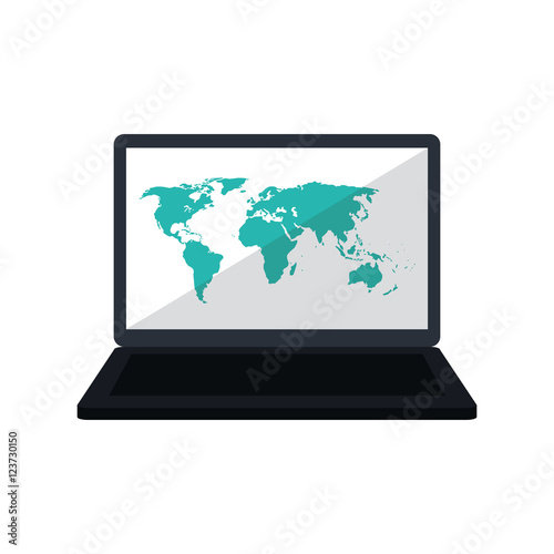 Laptop and map icon. Global communication intenet connectivity web and technology theme. Isolated design. Vector illustration