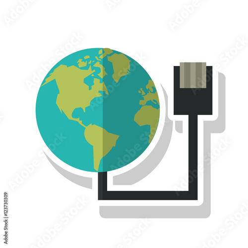 Planet sphere and cable icon. Global communication intenet connectivity web and technology theme. Isolated design. Vector illustration