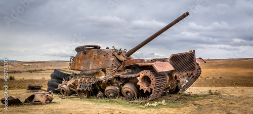 Broken tank at the desert of Tunisia Africa photo