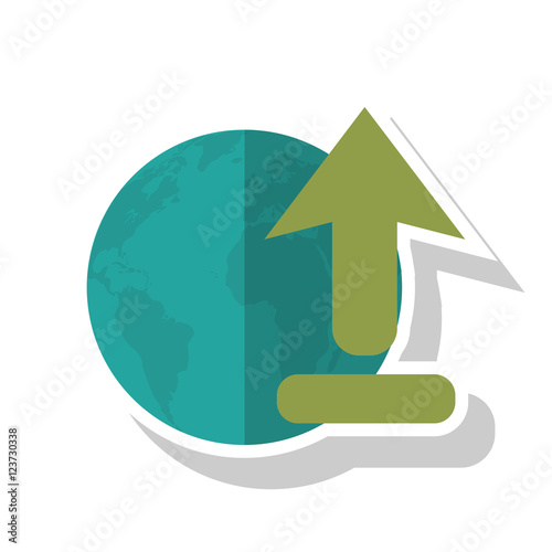 Planet sphere and arrow icon. Global communication intenet connectivity web and technology theme. Isolated design. Vector illustration