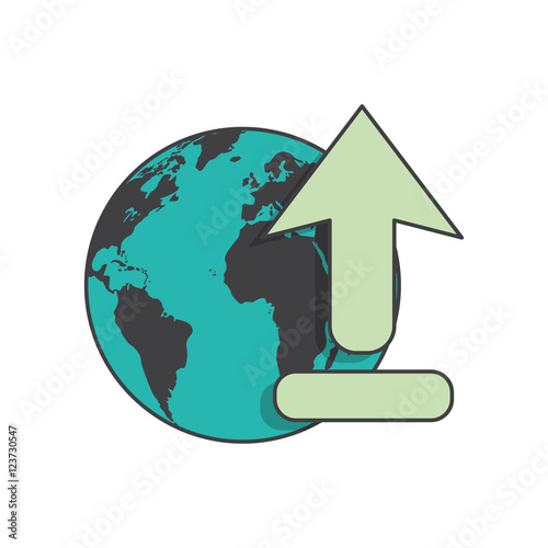 Planet sphere and arrow icon. Global communication intenet connectivity web and technology theme. Isolated design. Vector illustration