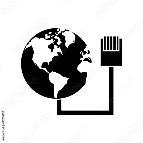 Planet sphere and cable icon. Global communication intenet connectivity web and technology theme. Isolated design. Vector illustration