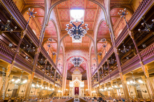Interior of the Dohany Street Synagogue in Budapest, Hungary.