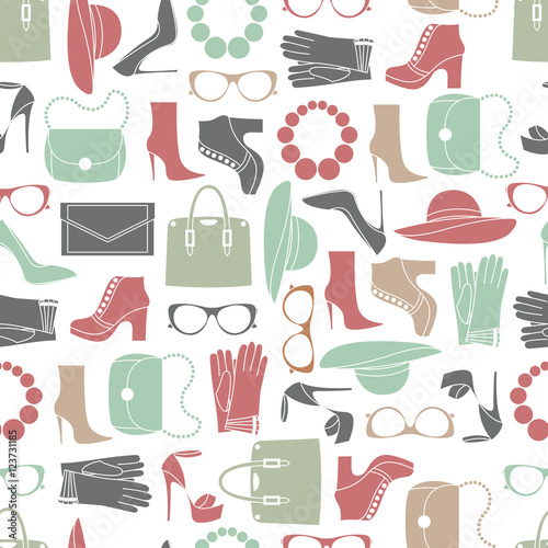 Vector pattern of fashion objects and trendy accessories