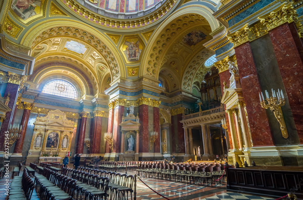 Interior of the church St. Stephen's Basilica in Budapest.