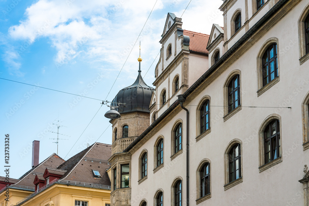 Fototapeta premium Traditional street view of old buildings in Munich, Bavaria, Ger