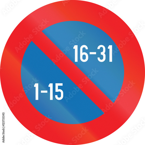 Belgian regulatory road sign - Semi-monthly parking prohibition