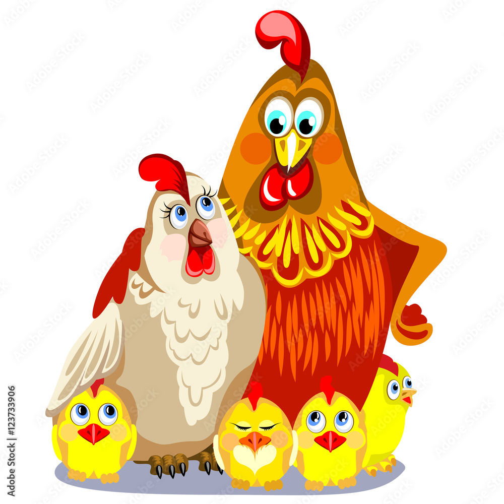 Red Rooster with his wife and children. Red Rooster with his wife and children.