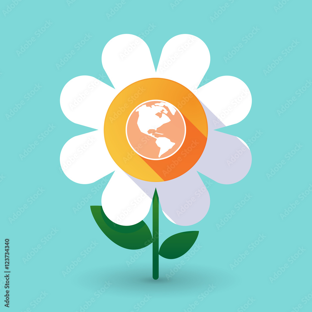 Fototapeta premium Long shadow daisy flower with an America region world globe