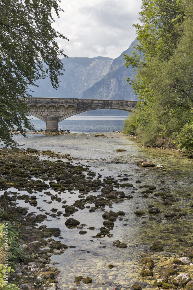 Sava Bohinjka river and Bohinj lake landscape, Slovenia Sava Bohinjka river and Bohinj lake landscape, Slovenia