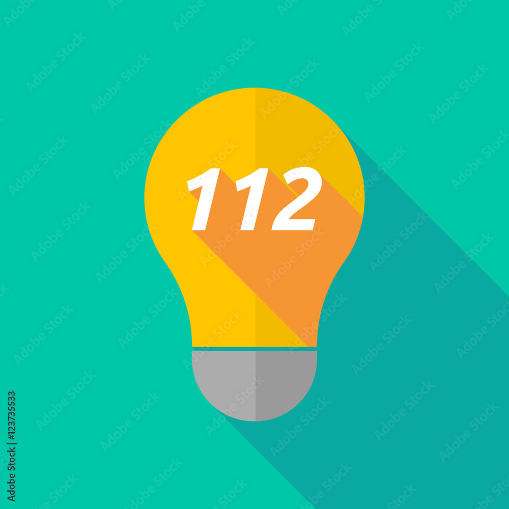 Long shadow light bulb icon with the text 112 Long shadow light bulb icon with the text 112