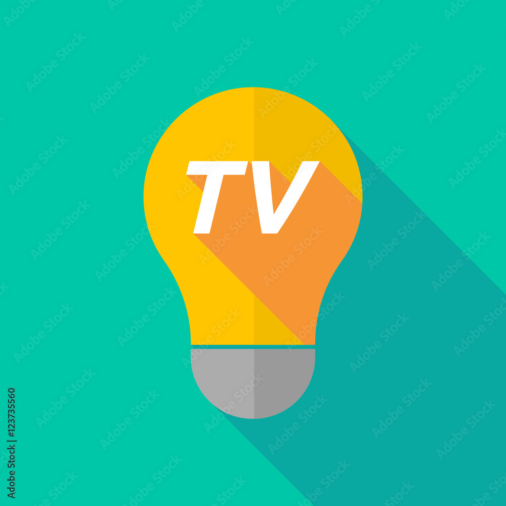 Long shadow light bulb icon with the text TV Long shadow light bulb icon with the text TV