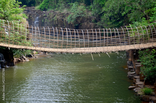 Wooden with bamboo bridge for cross over stream river from Tad P