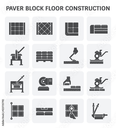 Paver block floor construction vector icon set design.