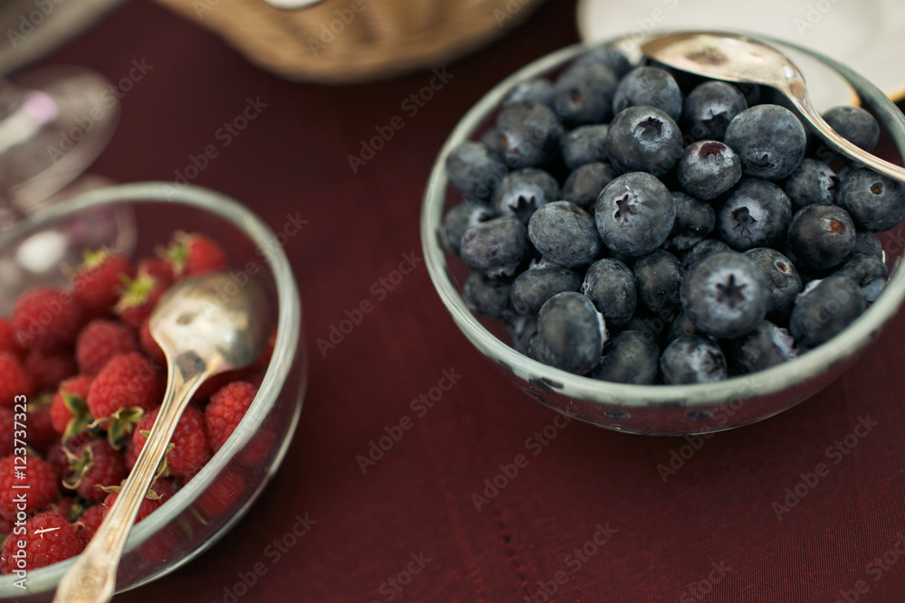 Raspberries and blueberries on the wedding banquet Raspberries and blueberries on the wedding banquet
