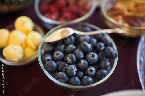 Bowl of the blueberries on the wedding banquet