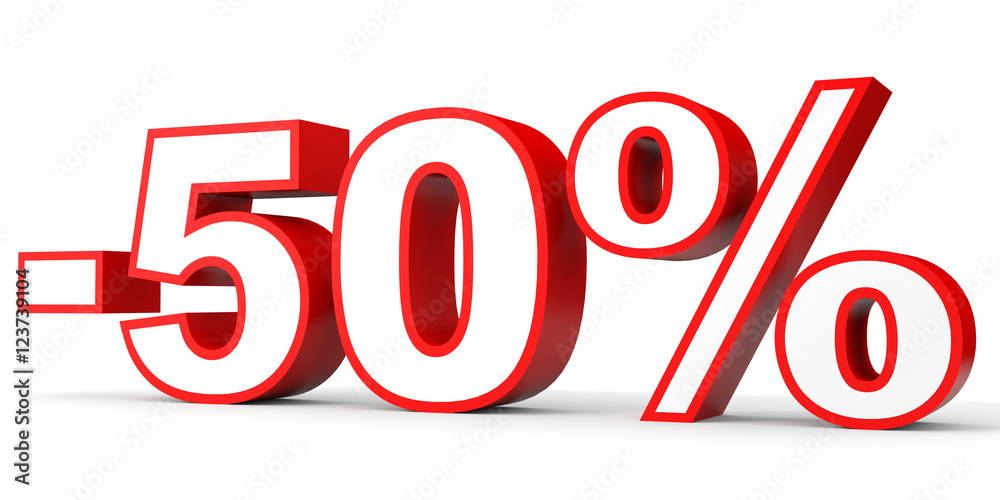Discount 50 percent off. 3D illustration on white background. Discount 50 percent off. 3D illustration on white background.