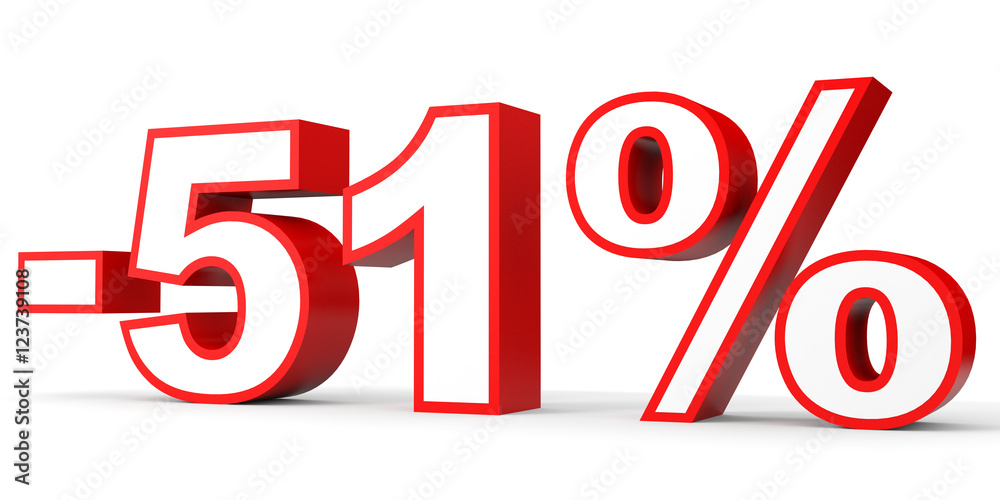 Discount 51 percent off. 3D illustration on white background.