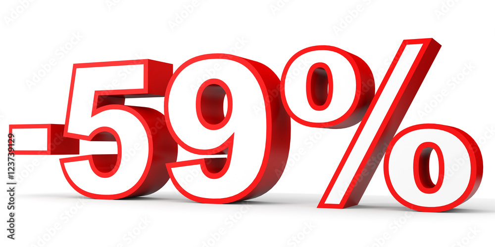 Discount 59 percent off. 3D illustration on white background. Discount 59 percent off. 3D illustration on white background.