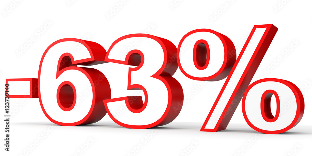 Discount 63 percent off. 3D illustration on white background. Discount 63 percent off. 3D illustration on white background.