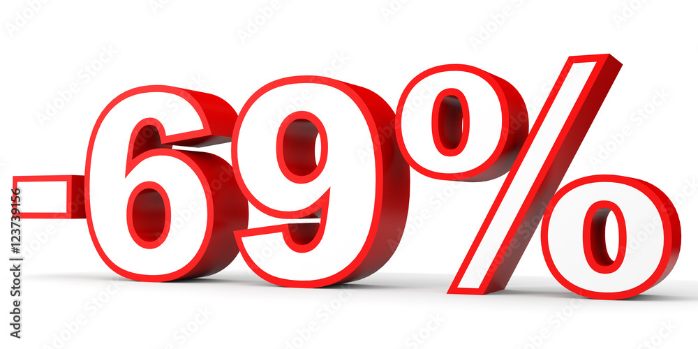 Discount 69 percent off. 3D illustration on white background. Discount 69 percent off. 3D illustration on white background.