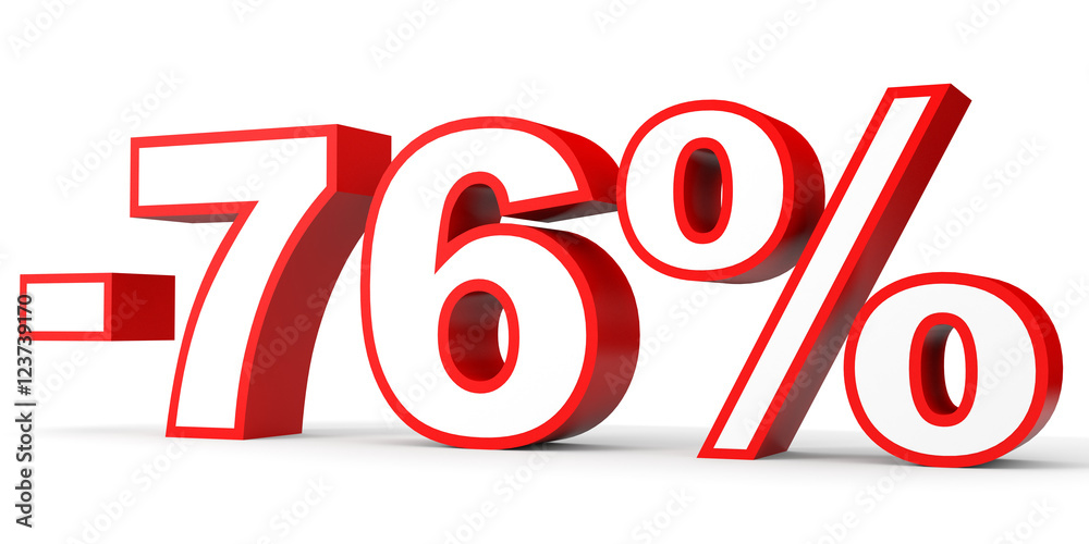 Discount 76 percent off. 3D illustration on white background. Discount 76 percent off. 3D illustration on white background.