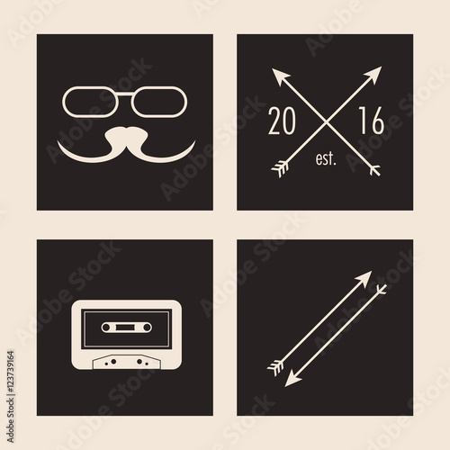glasses mustache arrow and cassette icon. Hipster style vintage retro fashion and culture theme. Colorful design. Vector illustration
