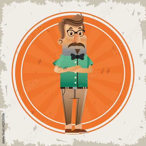 Man cartoon with mustache icon inside seal stamp. Hipster style vintage retro fashion and culture theme. Colorful and grunge design. Vector illustration