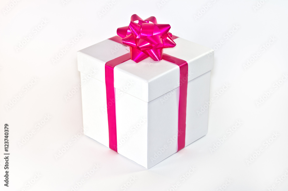 Gift white Box with pink Ribbon and Bow Gift white Box with pink Ribbon and Bow
