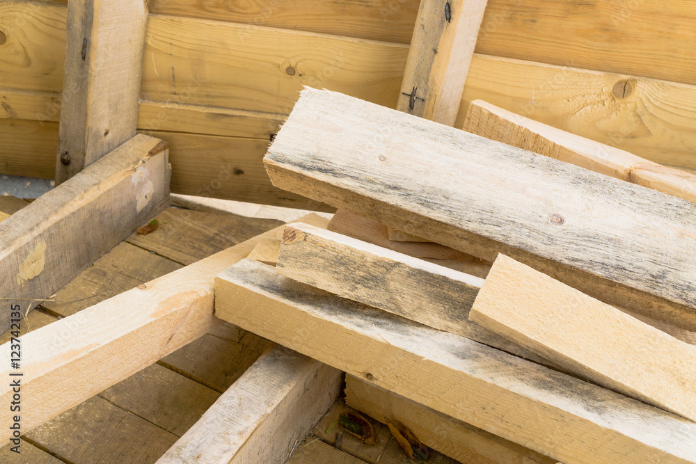 Fresh boards and wood shavings Fresh boards and wood shavings