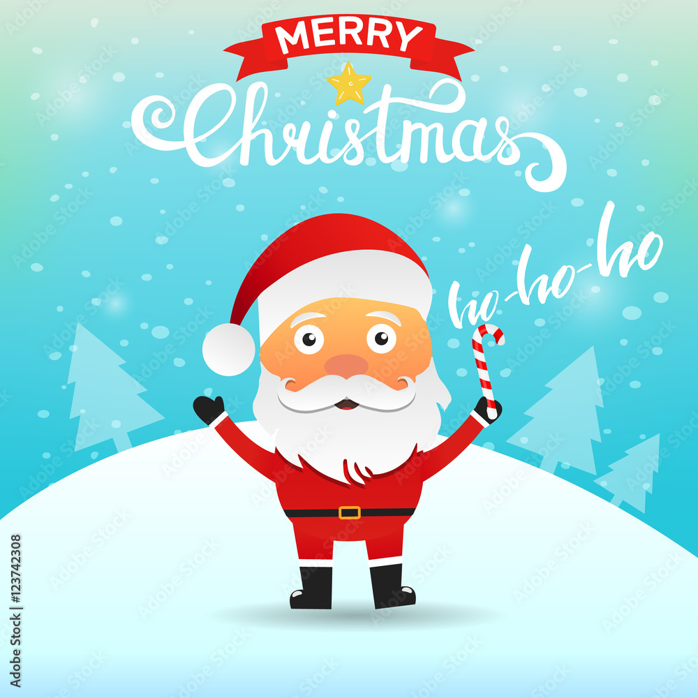 Santa Claus cartoon character saying Warm wishes. Merry Christmas greeting card. Santa Claus cartoon character saying Warm wishes. Merry Christmas greeting card.