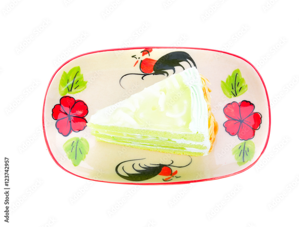 Fototapeta premium A piece of coconut cake on white background