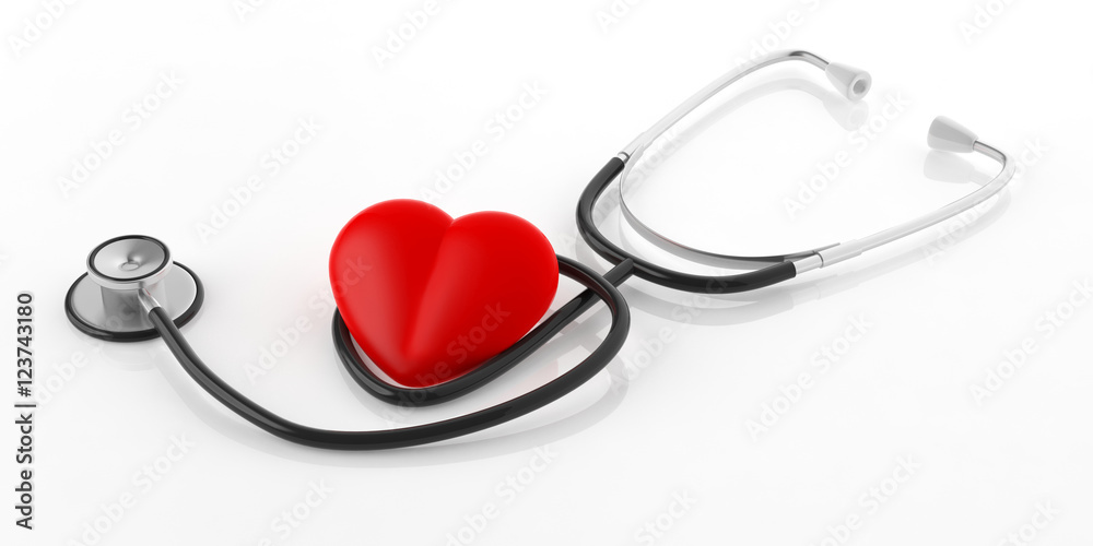 Stethoscope and red heart. 3d illustration Stethoscope and red heart. 3d illustration