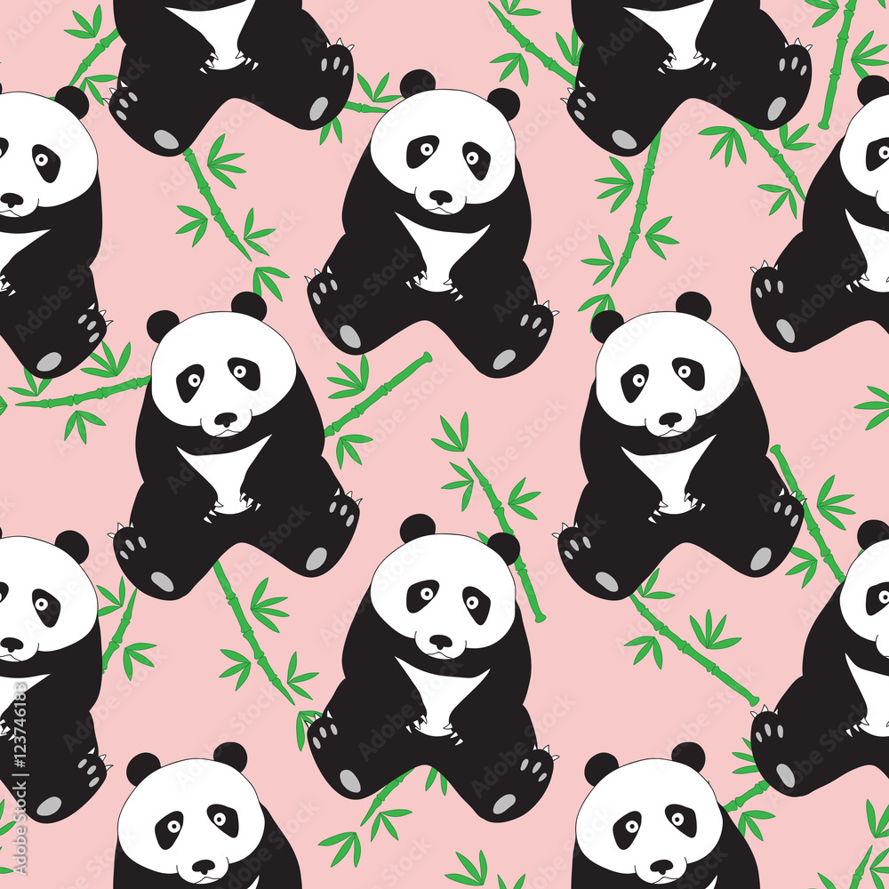 Seamless pattern with hand-drawn cute pandas Seamless pattern with hand-drawn cute pandas