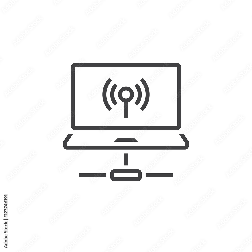 Laptop wifi connection line icon, outline vector logo, linear pictogram isolated on white, pixel perfect illustration Laptop wifi connection line icon, outline vector logo, linear pictogram isolated on white, pixel perfect illustration