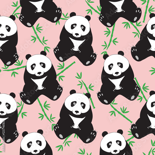 Fototapeta Naklejka Na Ścianę i Meble -  Seamless pattern with hand-drawn cute pandas