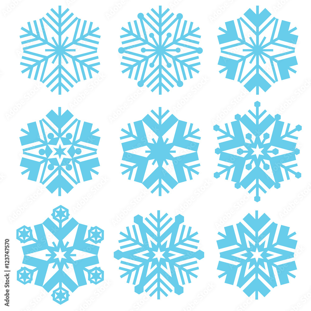 Set of vector snowflakes simple form blue Set of vector snowflakes simple form blue